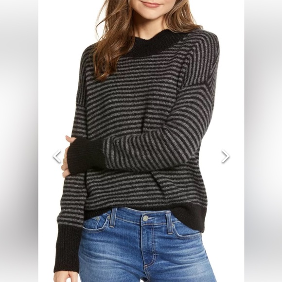 Rails Sweaters - NWT Rails Ellise Jet Black Thunder Stripe Cashmere & Silk Sweater M